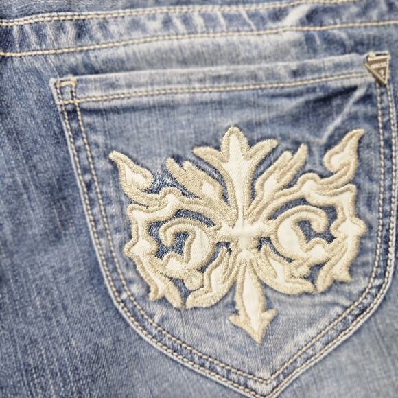 Guess Daredevil Boot Cut Jeans Embellished Pockets Dark Wash Denim Size 30 - Picture 3 of 14